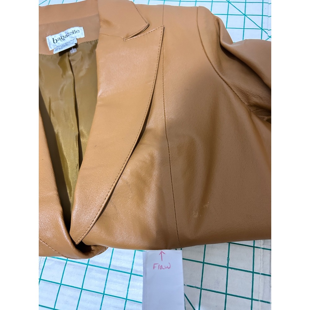 Bagatelle 8 Vintage Leather Blazer Tan Camel 90s Y2K Professional Neutral Jacket - Picture 10 of 12